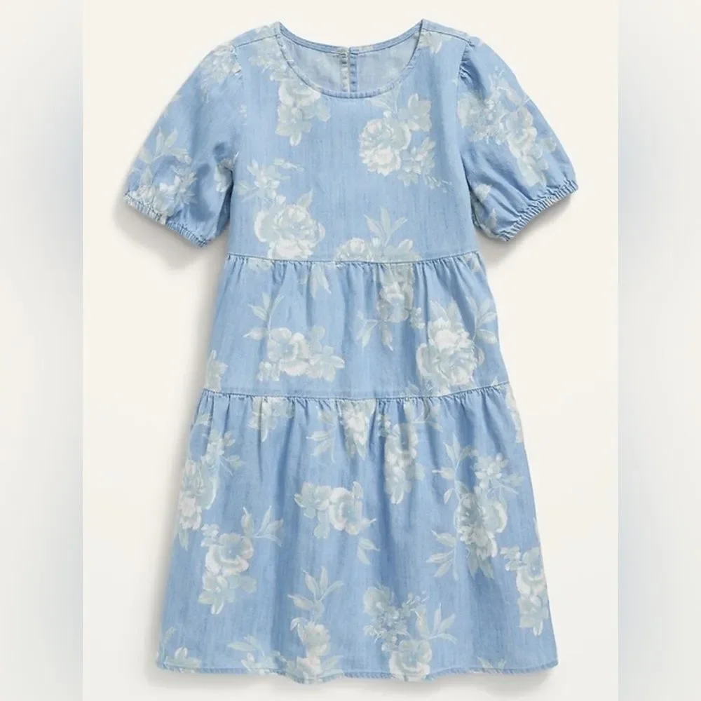 Old Navy Blue Puff Sleeve Tiered‎ Sundress